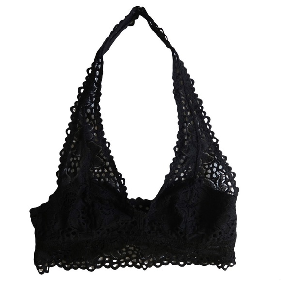 Aerie Black Floral Lace Bralette‎ Plunge Lightweight Pullover Comfy - Picture 1 of 8